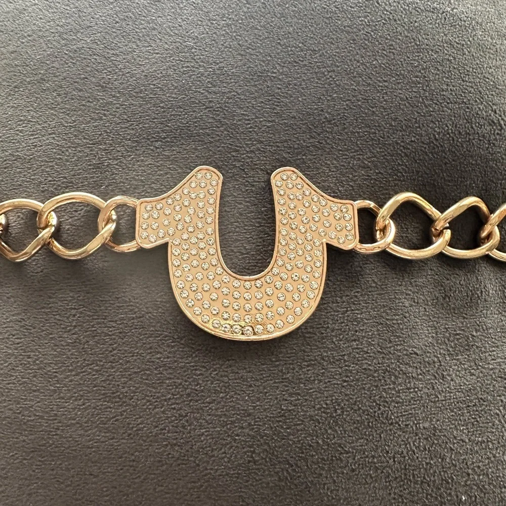 🆕True Religion Gold Horseshoe Chain Statement Belt